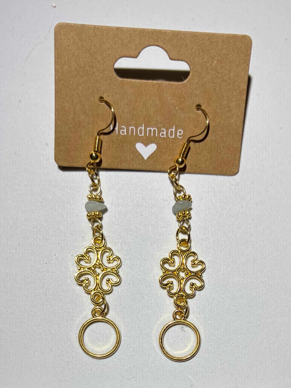 Gold Drop Earrings with White Bead Accent